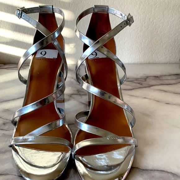 NWOB H by Halston Luna Silver Sandal Heels - Picture 4 of 9